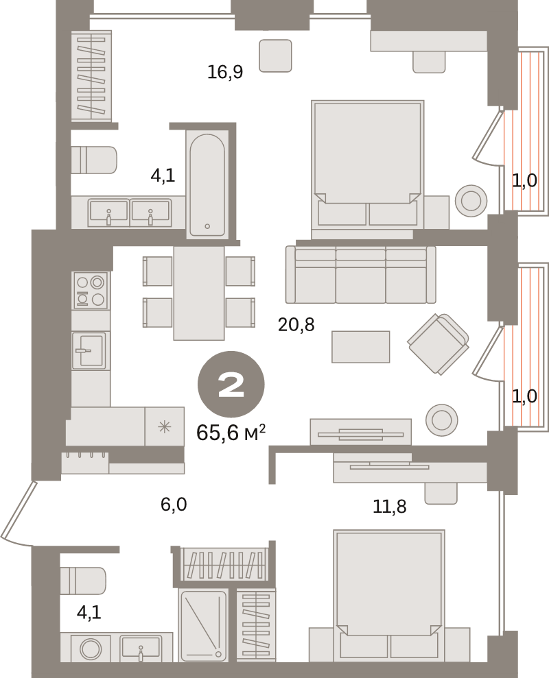 3 ккв (Евро) 65,6 м²
