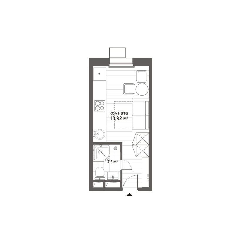 Студия 22,3 м²