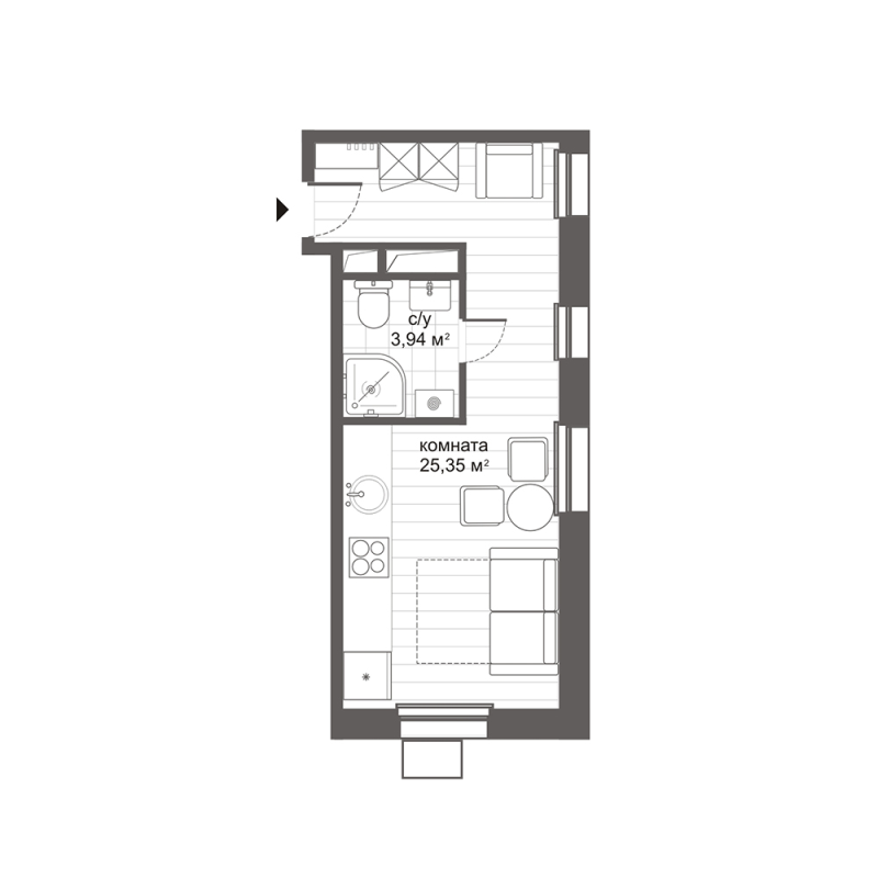 Студия 29,1 м²