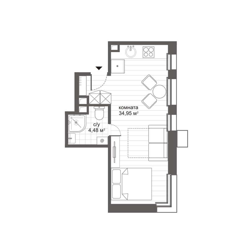 Студия 34,6 м²