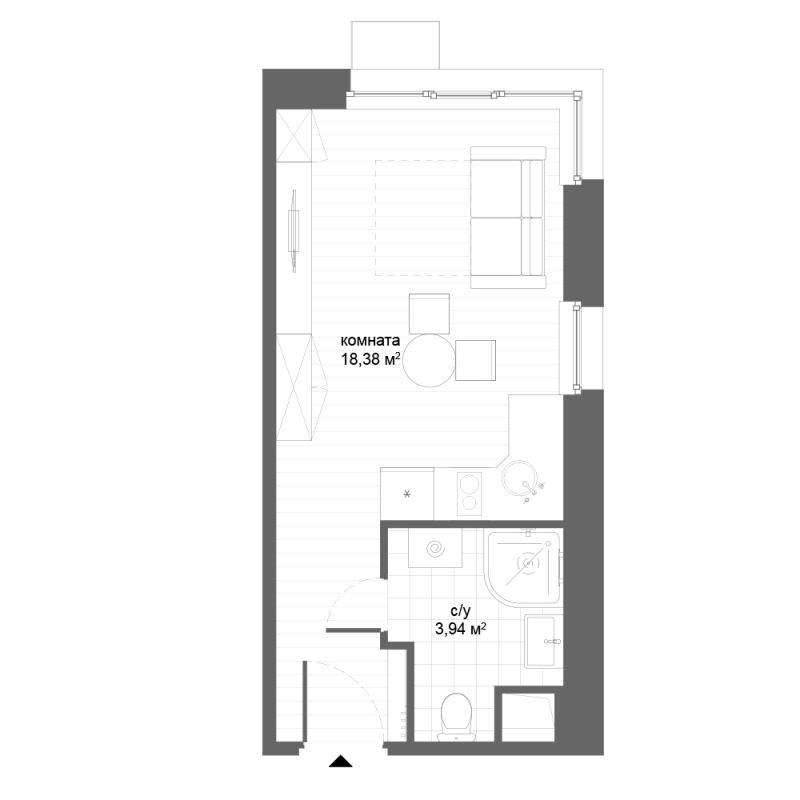 Студия 22,3 м²