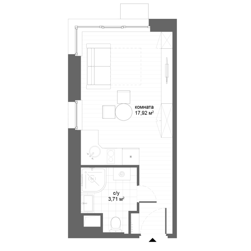 Студия 21,6 м²