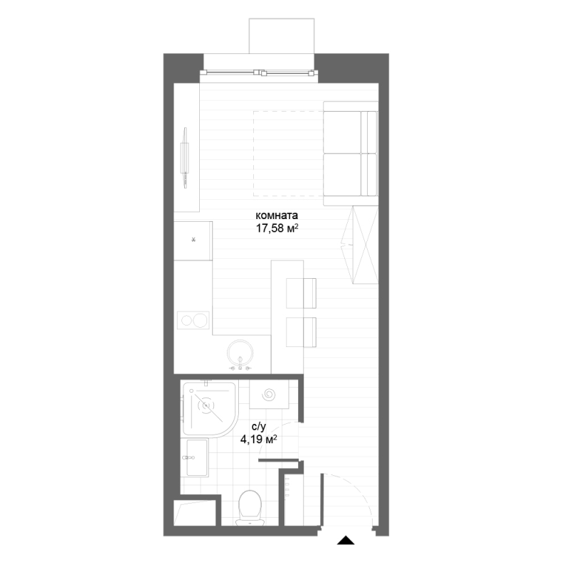 Студия 21,8 м²