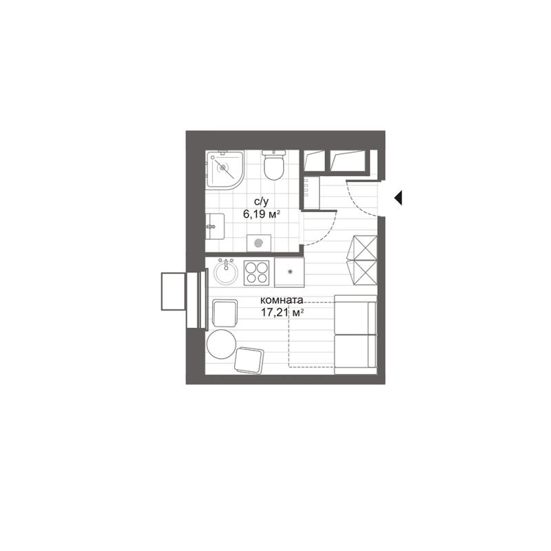 Студия 23,5 м²