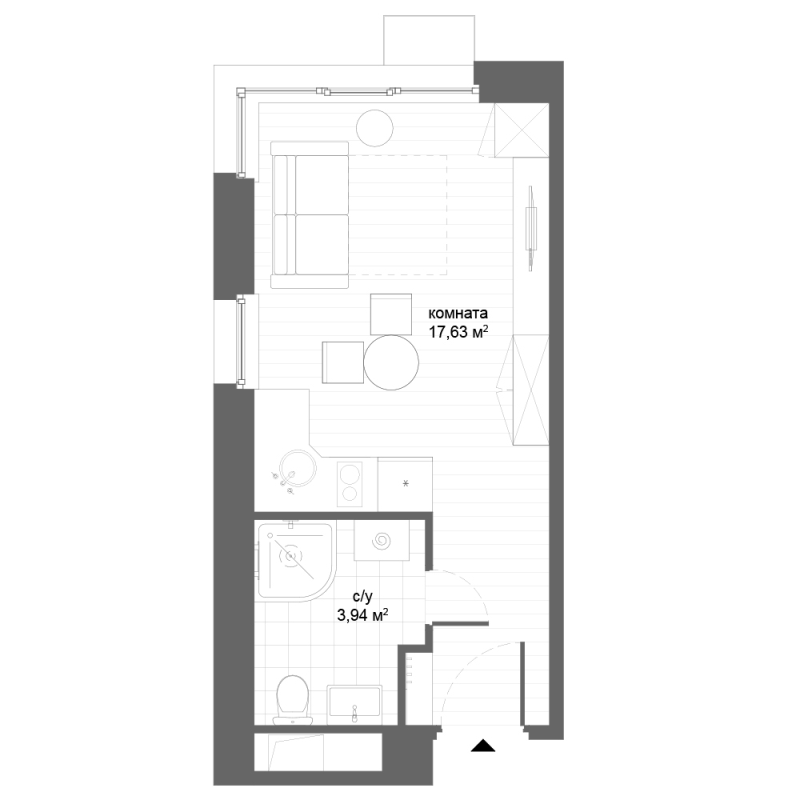 Студия 21,6 м²