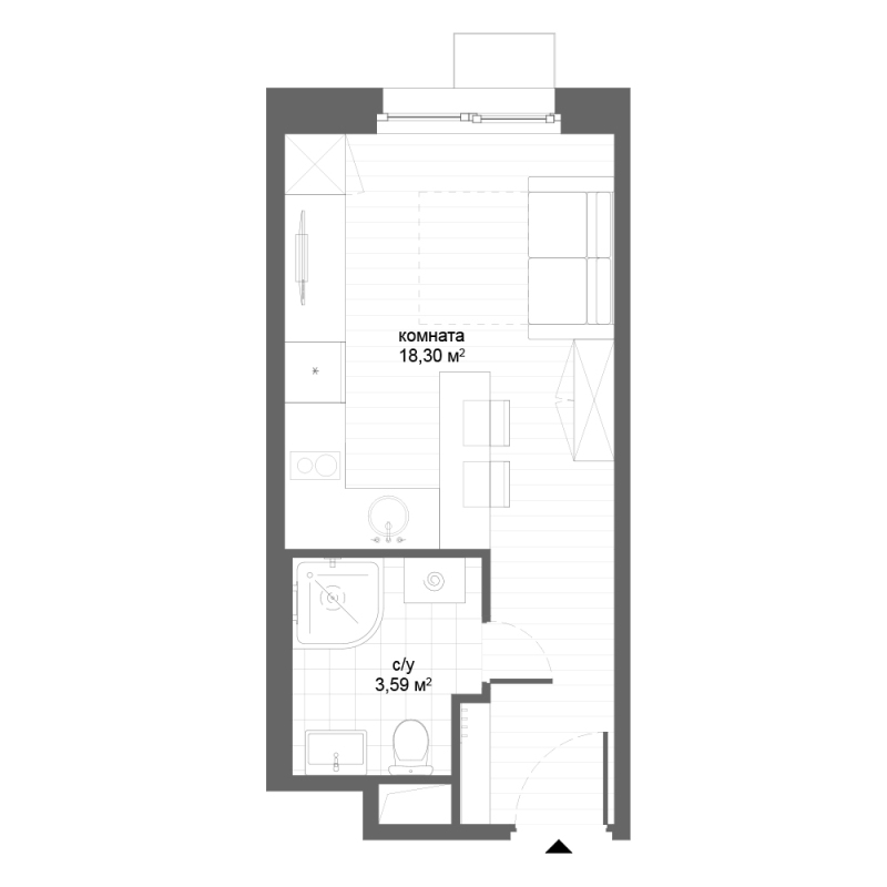 Студия 21,9 м²