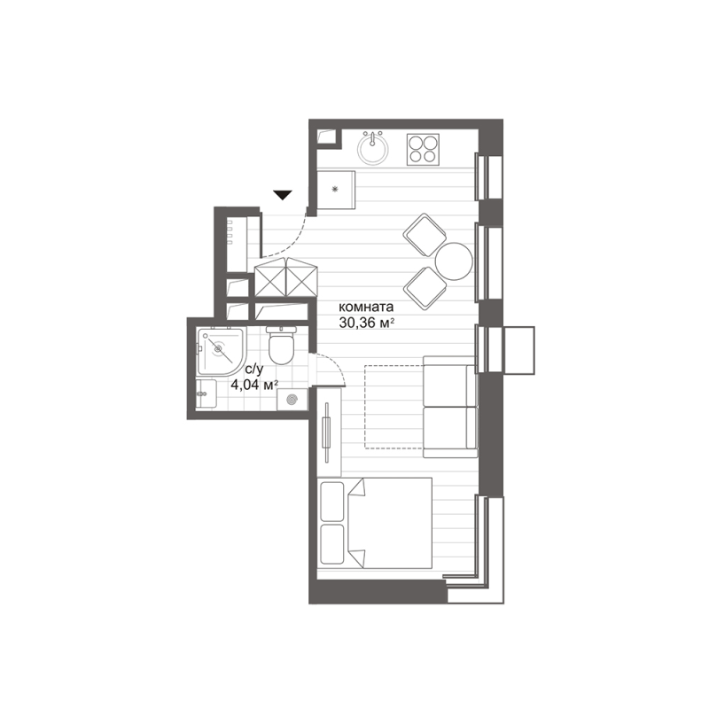 Студия 34,1 м²