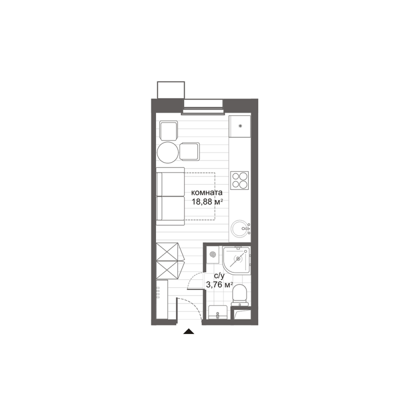 Студия 22,8 м²
