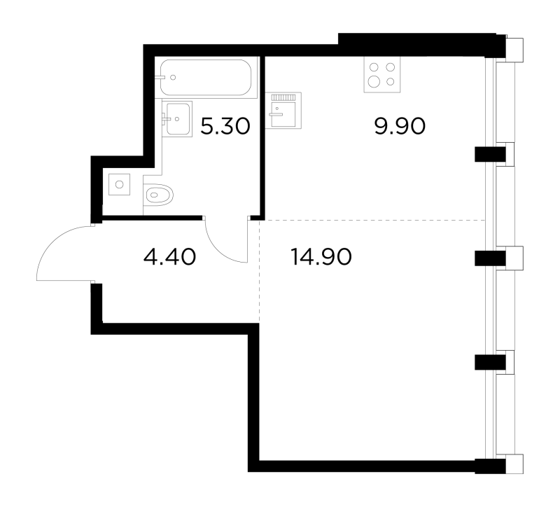 Студия 34,5 м²