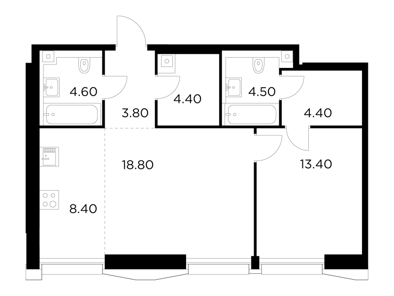 2 ккв (Евро) 62,4 м²