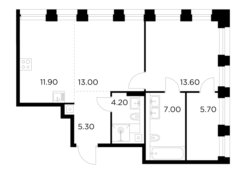 2 ккв (Евро) 60,7 м²
