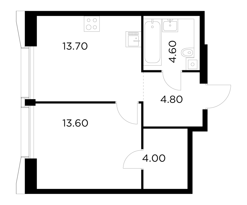 1 ккв 40,7 м²