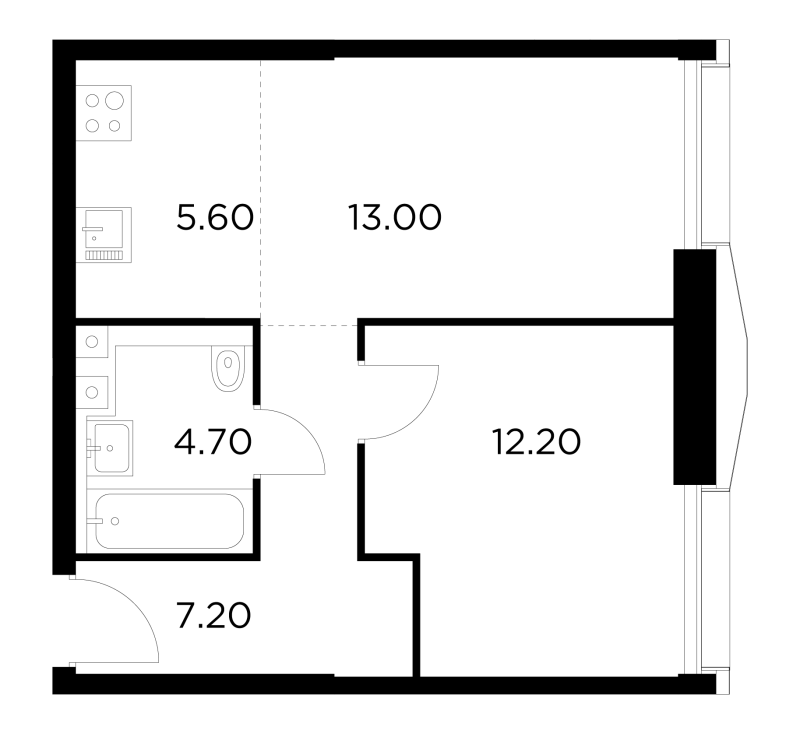 2 ккв (Евро) 42,7 м²