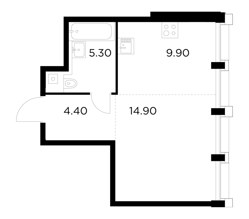 Студия 34,5 м²