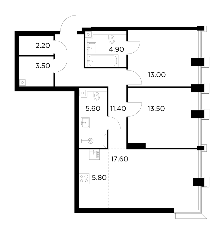 3 ккв (Евро) 77,5 м²