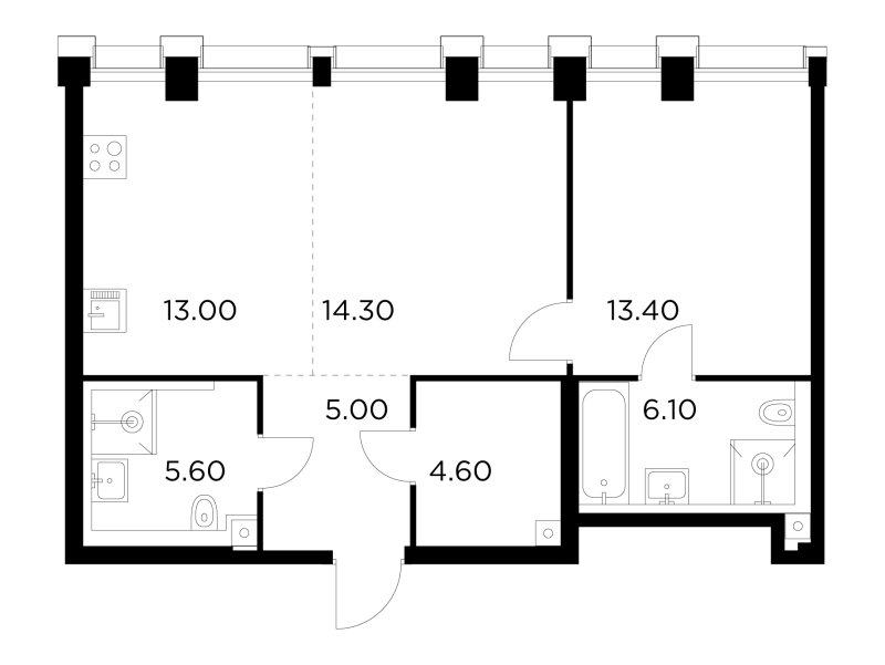 2 ккв (Евро) 62 м²