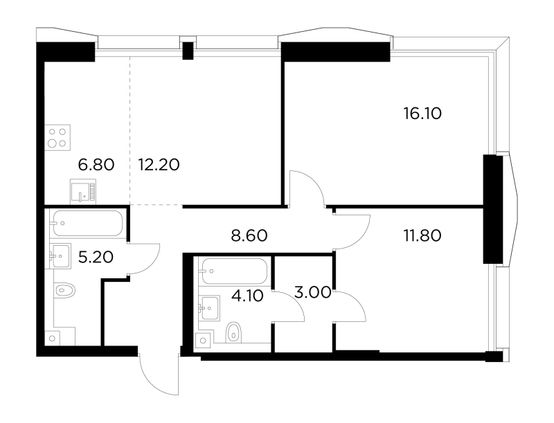3 ккв (Евро) 67,8 м²
