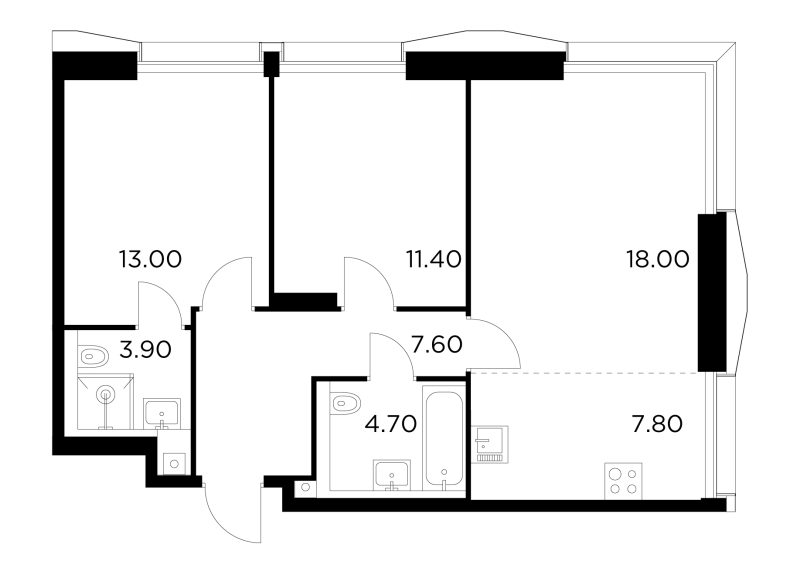 3 ккв (Евро) 66,4 м²