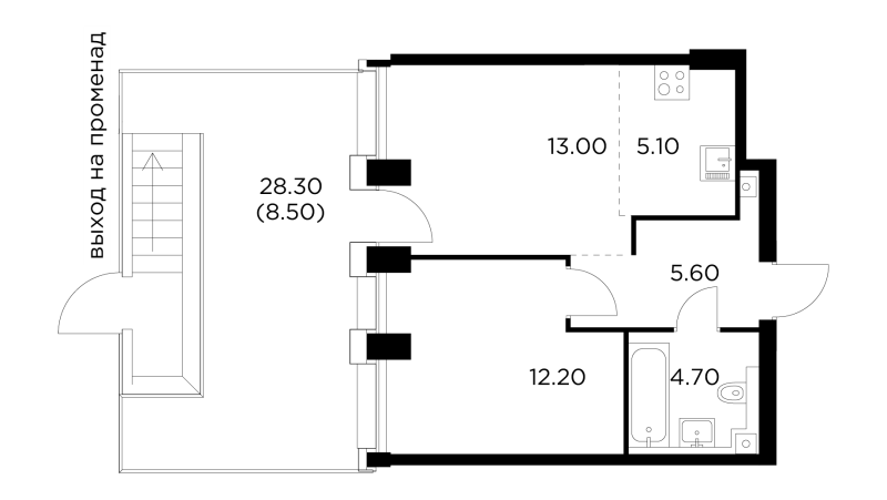 2 ккв (Евро) 49,1 м²