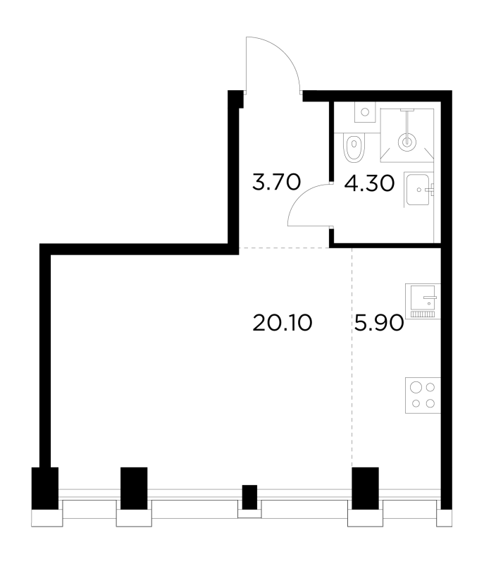 Студия 33,9 м²