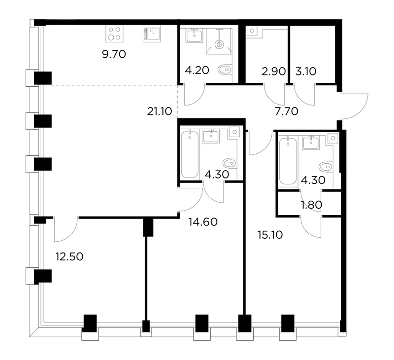 4 ккв (Евро) 101,3 м²