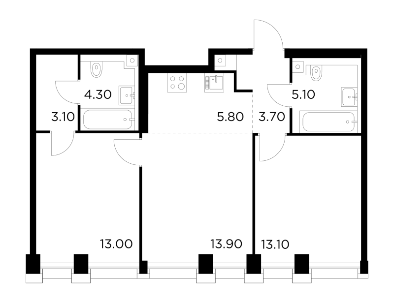 3 ккв (Евро) 62 м²