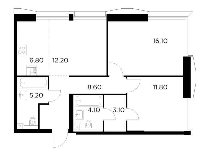 3 ккв (Евро) 67,8 м²