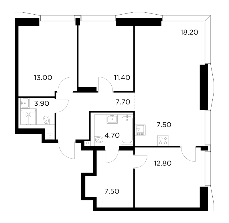 4 ккв (Евро) 86,7 м²