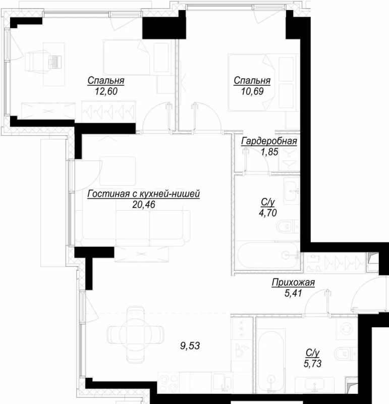 3 ккв (Евро) 71,8 м²