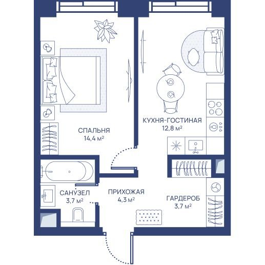 1 ккв 38,9 м²