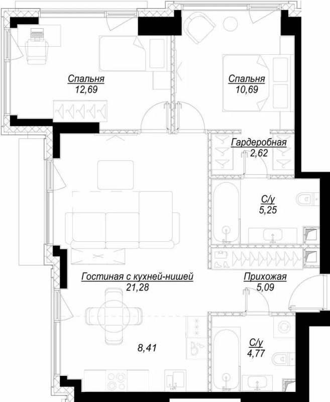 3 ккв (Евро) 71,7 м²