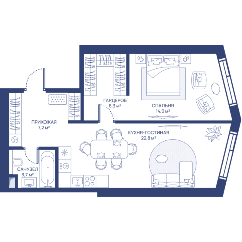 2 ккв (Евро) 54 м²