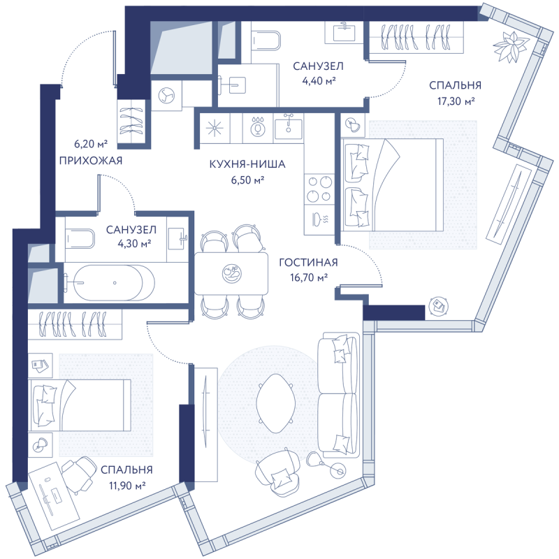 3 ккв (Евро) 67,3 м²