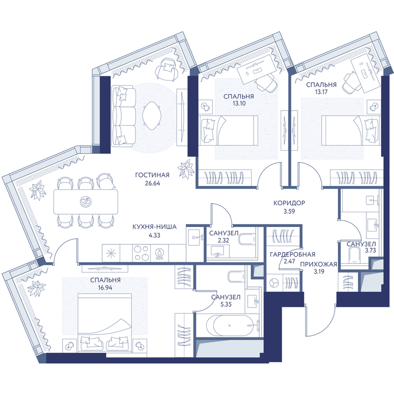 4 ккв 94,7 м²