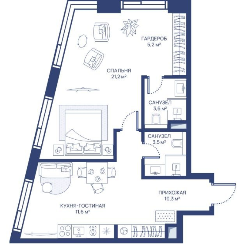 2 ккв (Евро) 55,4 м²