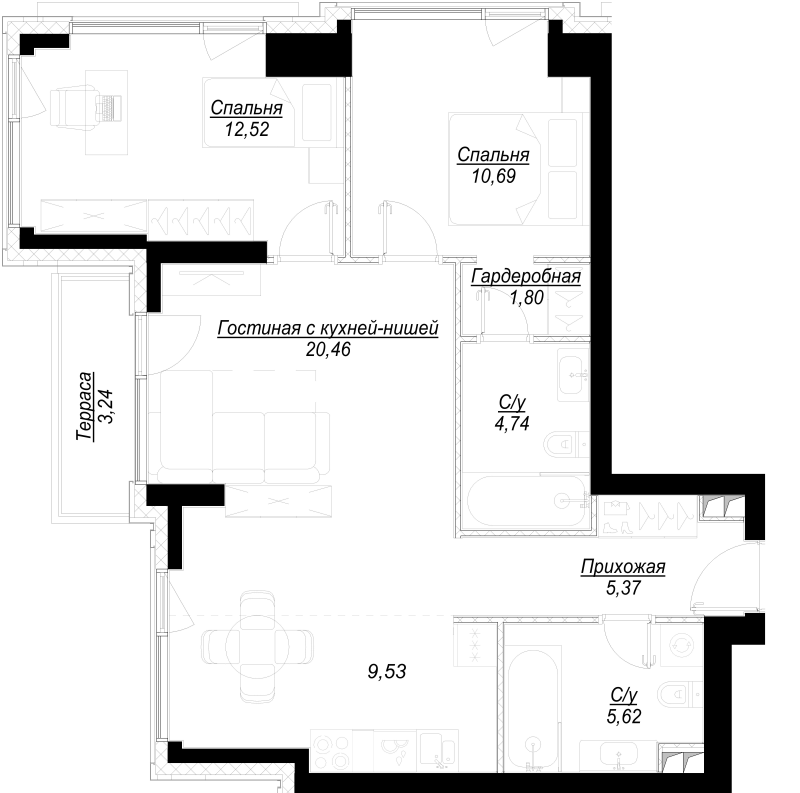 3 ккв (Евро) 72,6 м²