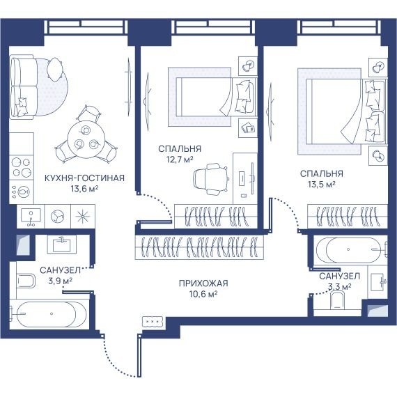 2 ккв 57,6 м²