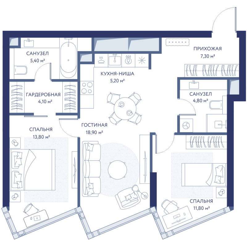 3 ккв (Евро) 71,5 м²