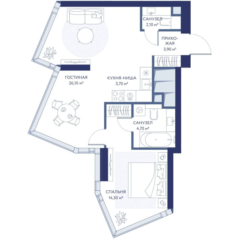 2 ккв (Евро) 54,8 м²