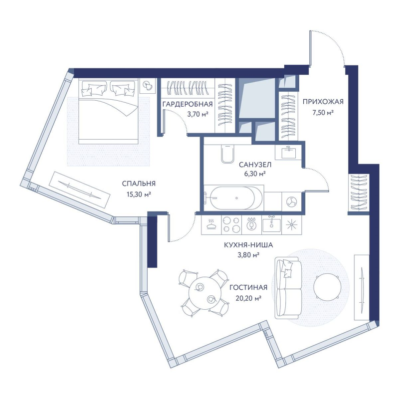 2 ккв (Евро) 56,8 м²