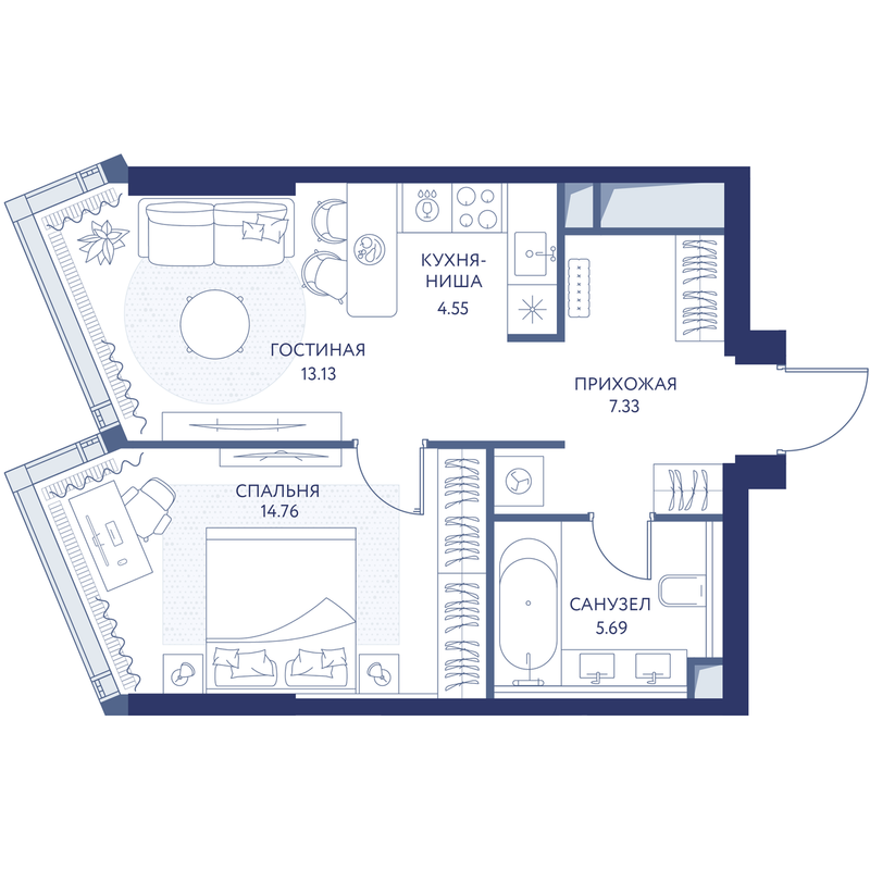 1 ккв 45,4 м²