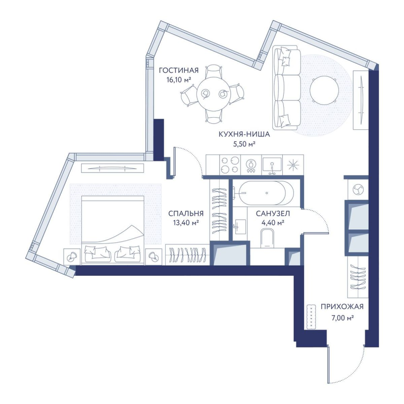 2 ккв (Евро) 46,4 м²