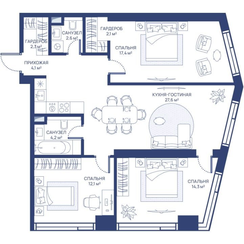 4 ккв (Евро) 86,7 м²