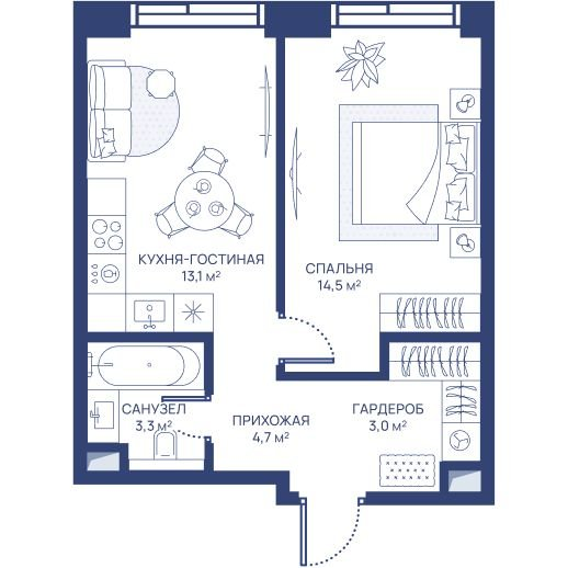 1 ккв 38,6 м²