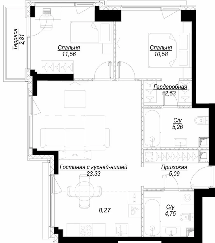 3 ккв (Евро) 72,9 м²