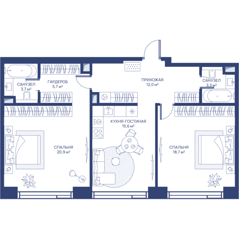 3 ккв (Евро) 79,9 м²