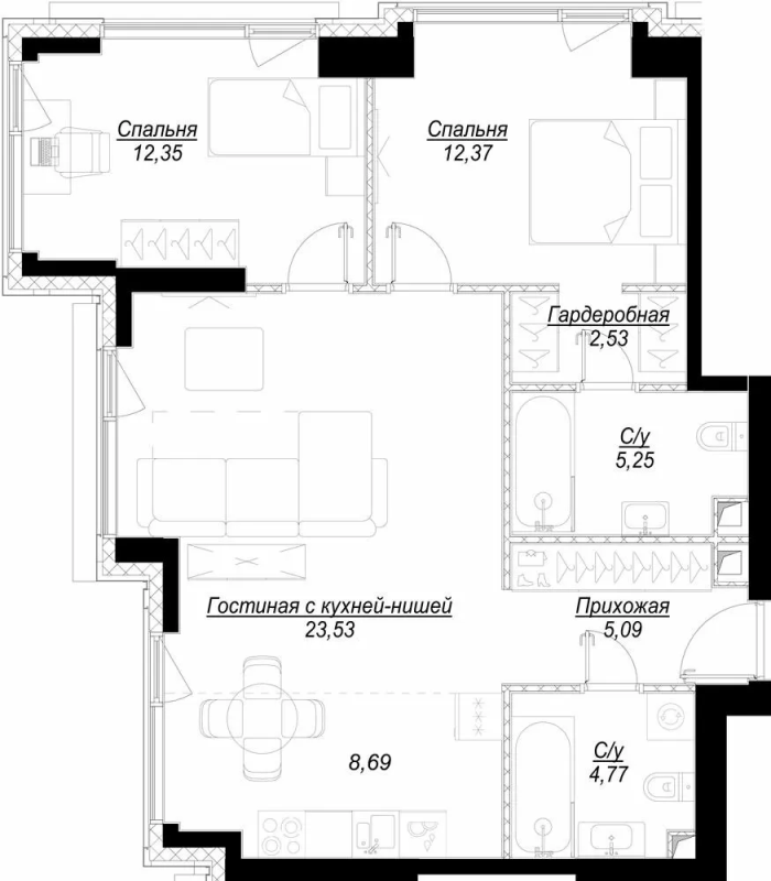 3 ккв (Евро) 75,3 м²