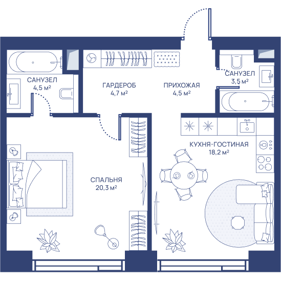 2 ккв (Евро) 55,7 м²