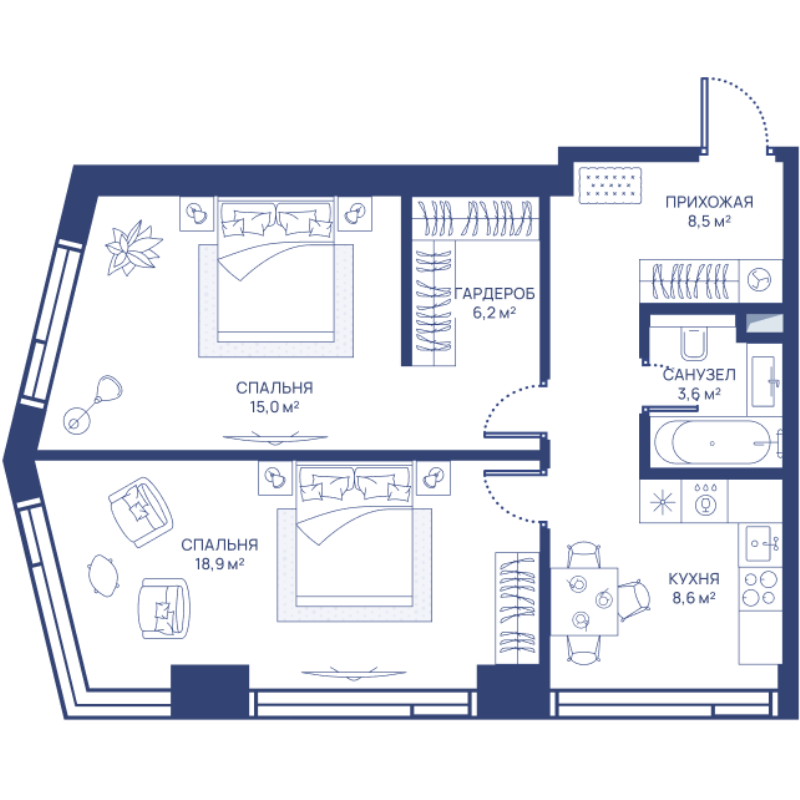 2 ккв 60,8 м²
