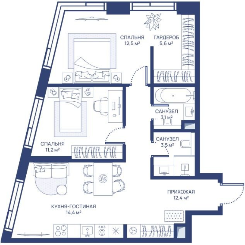 2 ккв 62,7 м²